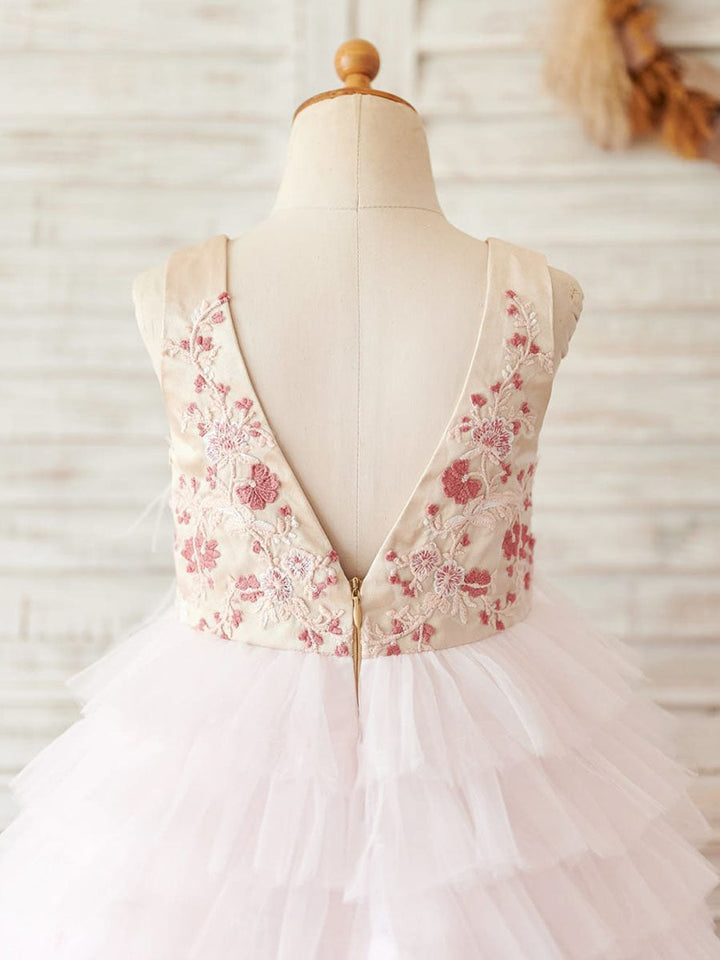 Robe de Bal/Princesse en Tulle Satiné Longueur Genou Rose pour Fille