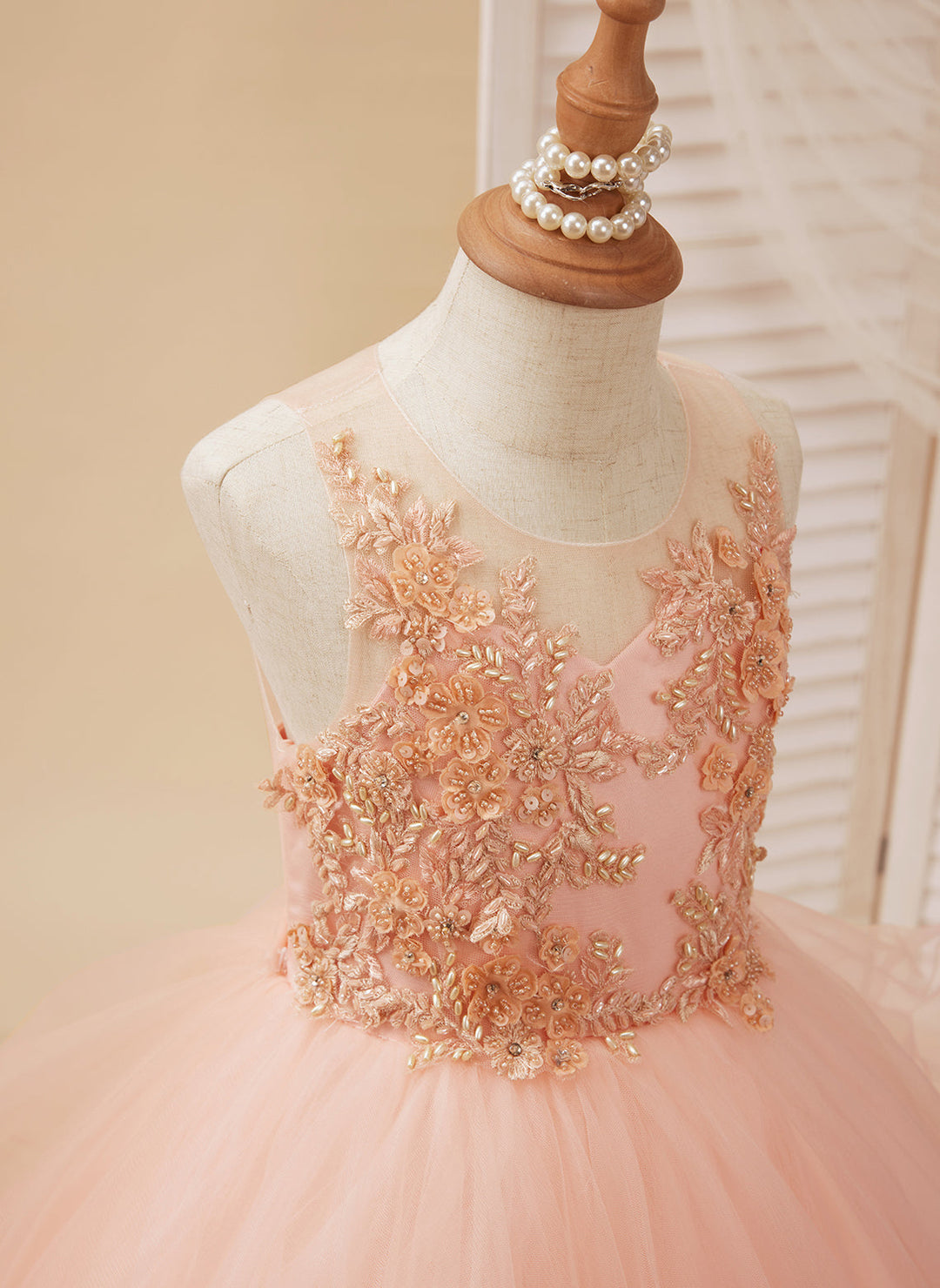 Robe de Bal/Princesse en Tulle Rose à Traîne pour Fille