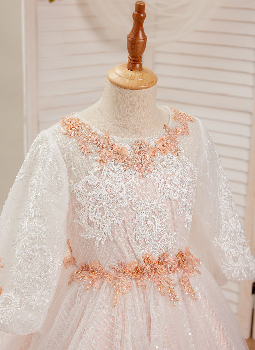 Robe de Bal/Princesse en Tulle et Dentelle Rose Longue Au Sol