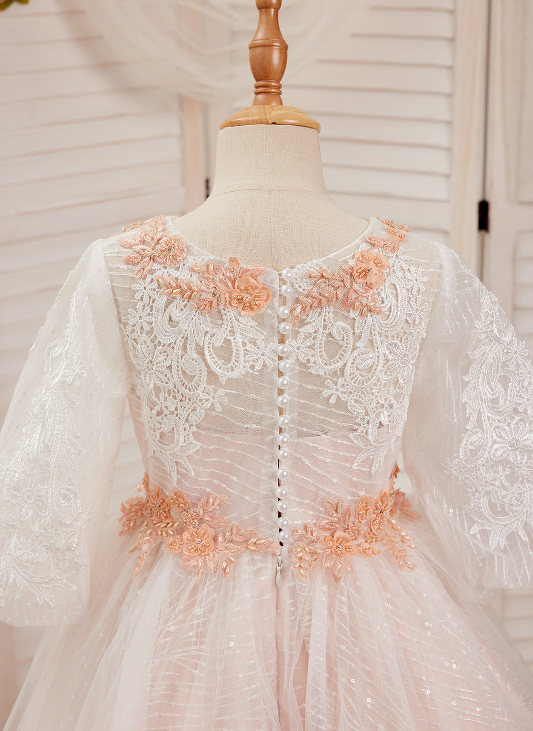 Robe de Bal/Princesse en Tulle et Dentelle Rose Longue Au Sol
