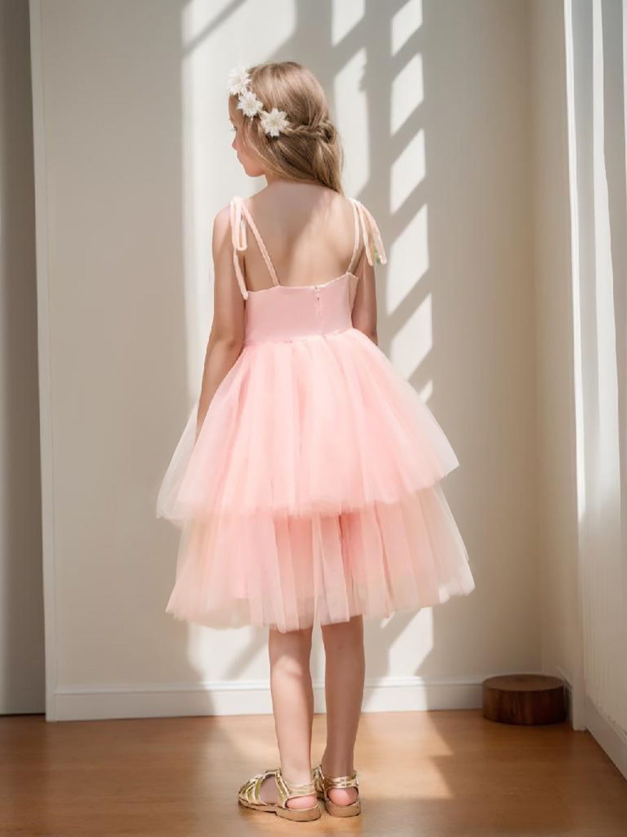 Robe Trapèze en Tulle Rose Perle Jusqu'Aux Genoux