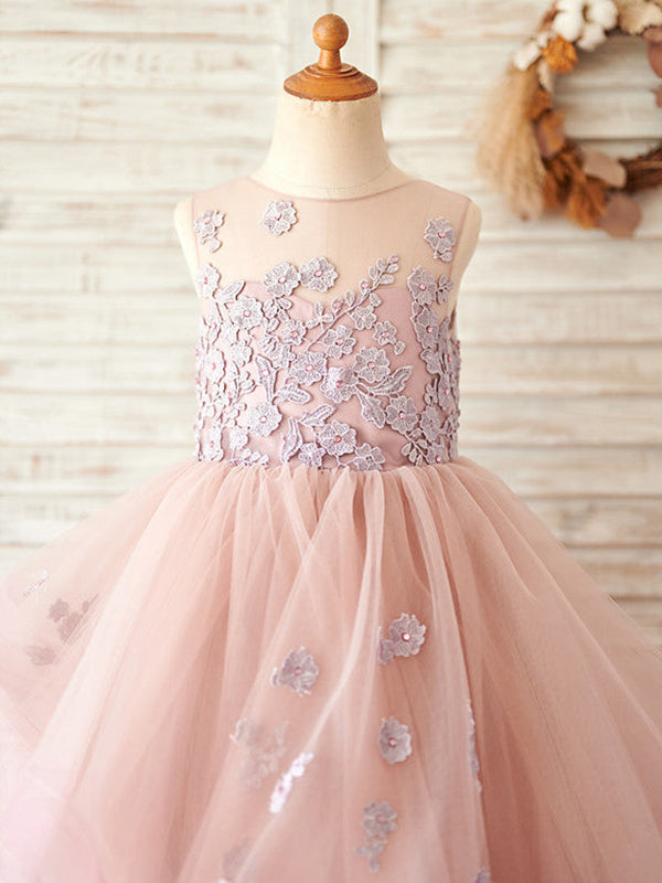 Robe de Demoiselle D'Honneur Rose en Tulle Coupe A Longue Au Sol