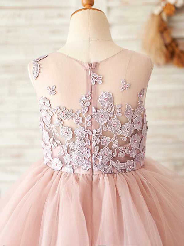 Robe de Demoiselle D'Honneur Rose en Tulle Coupe A Longue Au Sol