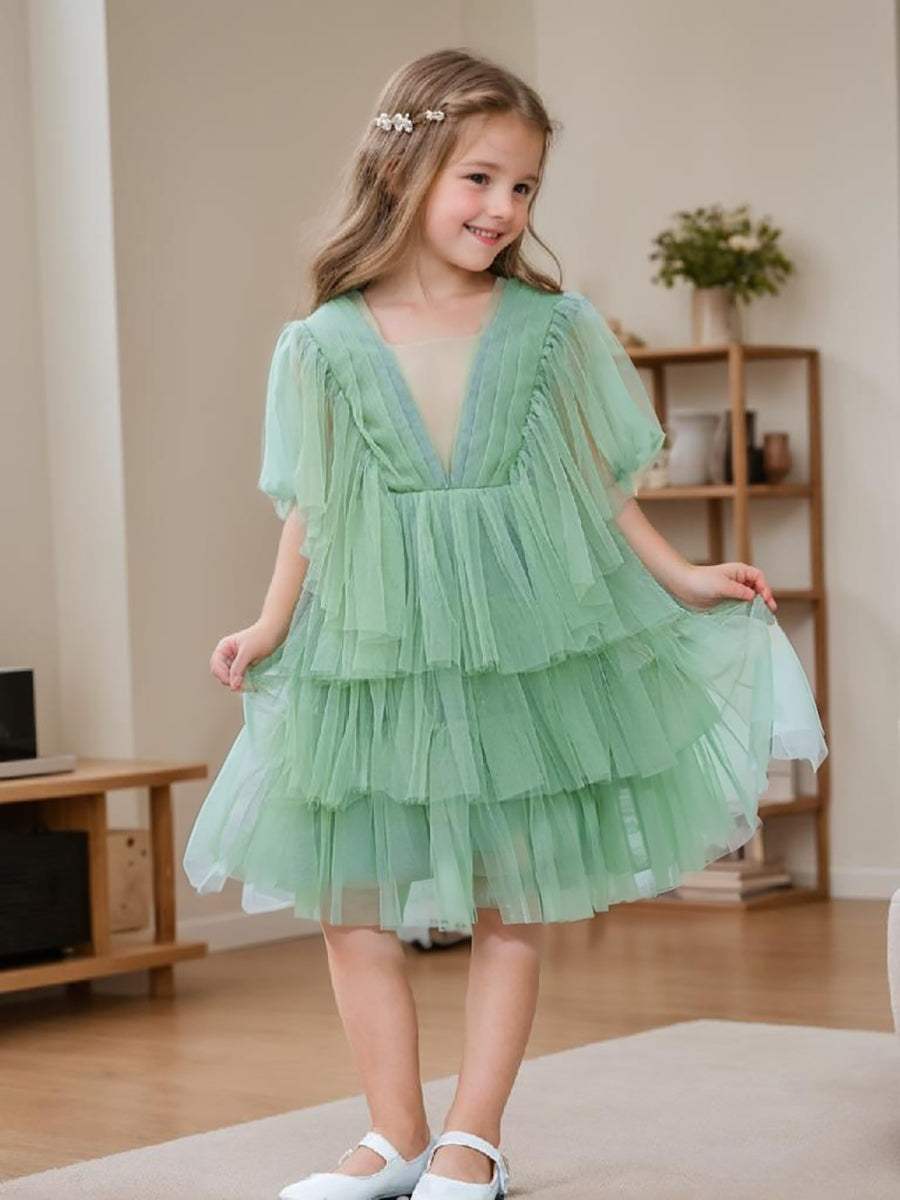 Robe de Demoiselle D'Honneur Élégante en Tulle Vert avec Motif Féerique Du Jardin Enchanté