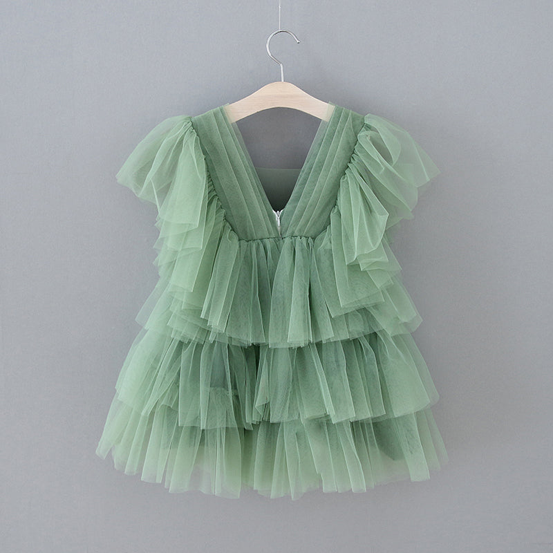 Robe de Demoiselle D'Honneur Élégante en Tulle Vert avec Motif Féerique Du Jardin Enchanté