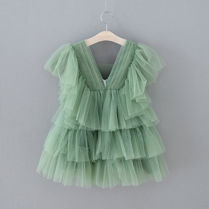 Robe de Demoiselle D'Honneur Élégante en Tulle Vert avec Motif Féerique Du Jardin Enchanté