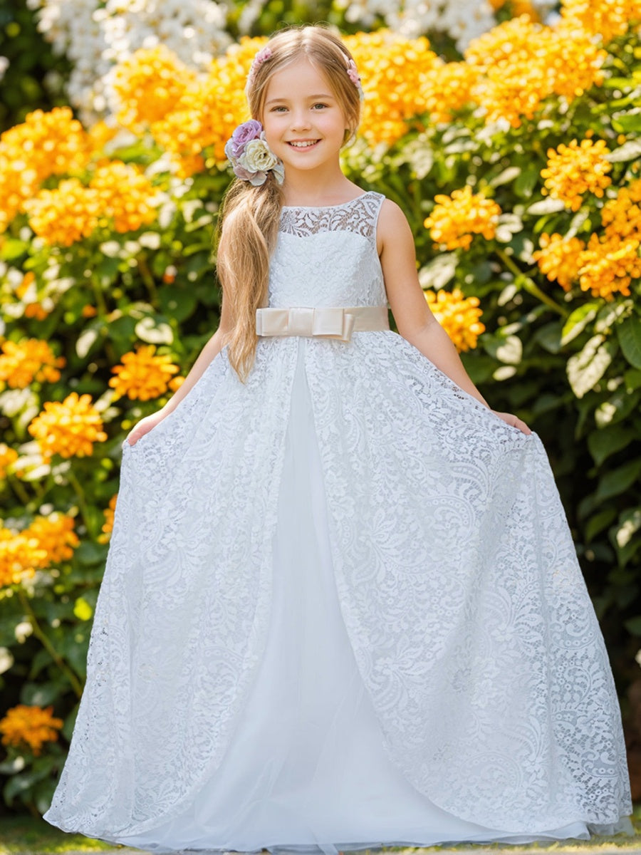 Robe Trapèze en Tulle et Dentelle Ivoire Longue Au Sol