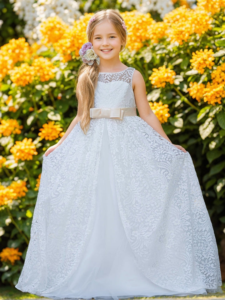 Robe Trapèze en Tulle et Dentelle Ivoire Longue Au Sol