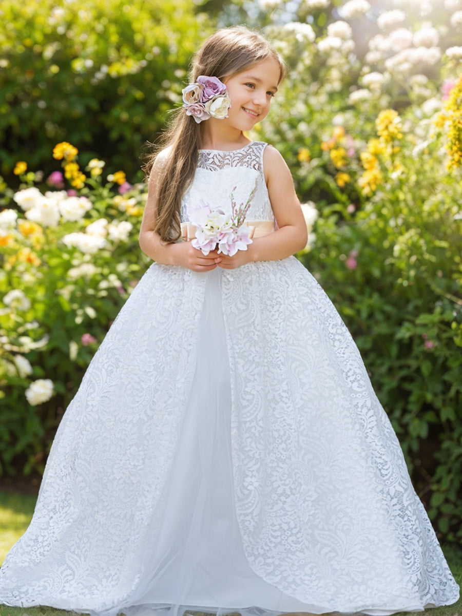 Robe Trapèze en Tulle et Dentelle Ivoire Longue Au Sol