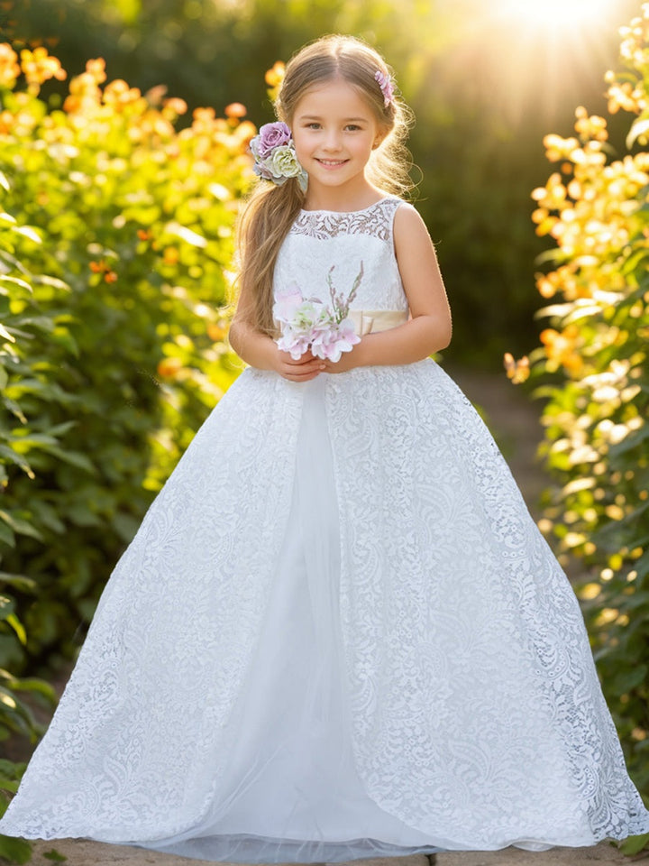 Robe Trapèze en Tulle et Dentelle Ivoire Longue Au Sol