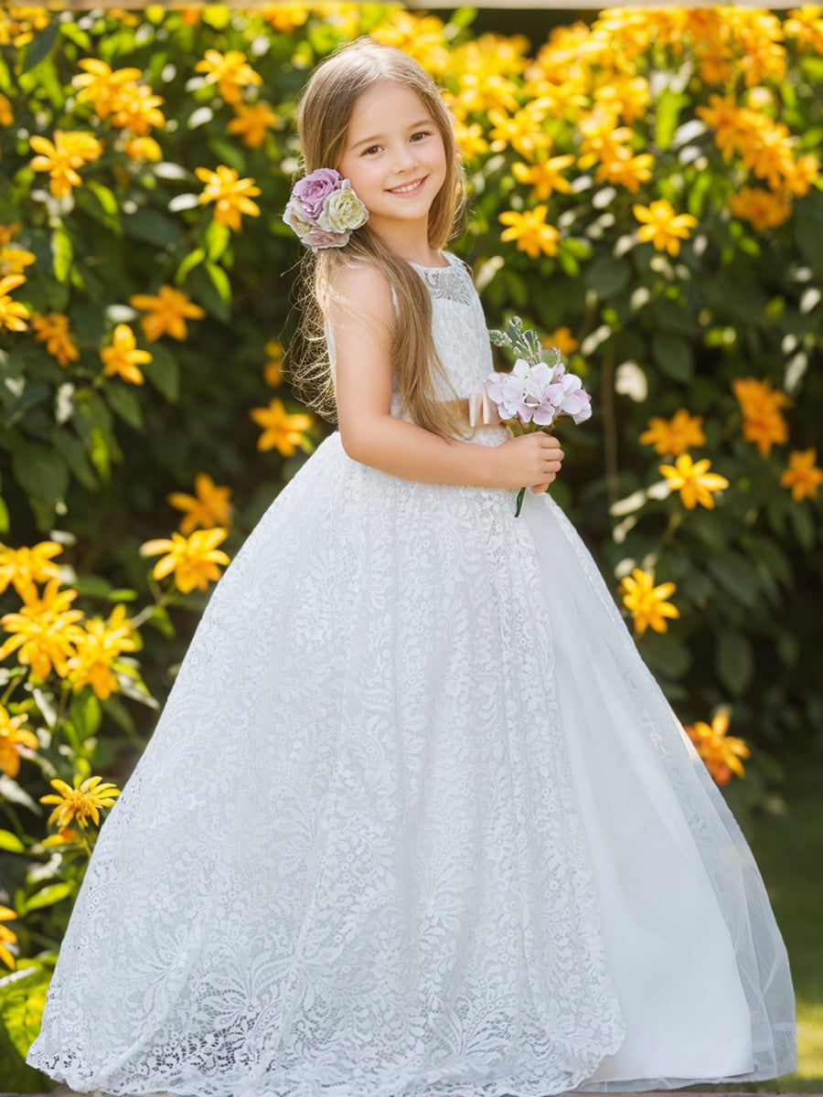Robe Trapèze en Tulle et Dentelle Ivoire Longue Au Sol