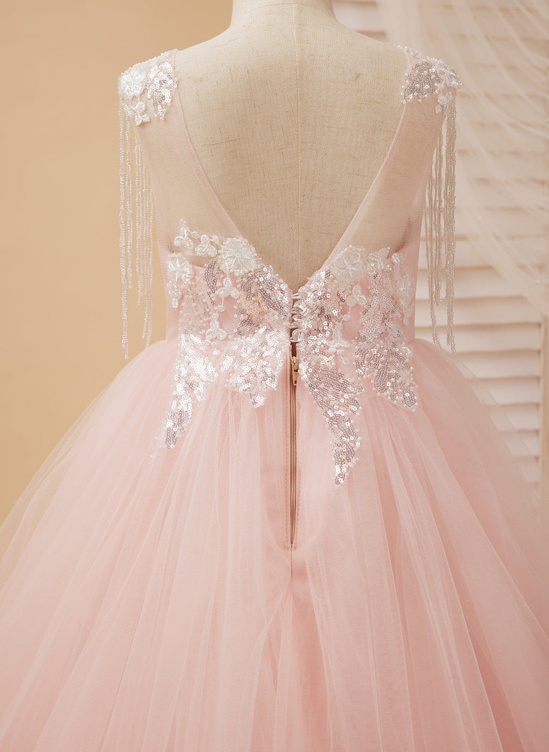 Robe de Bal/Princesse en Satin et Tulle Rose Longue Au Sol pour Fille