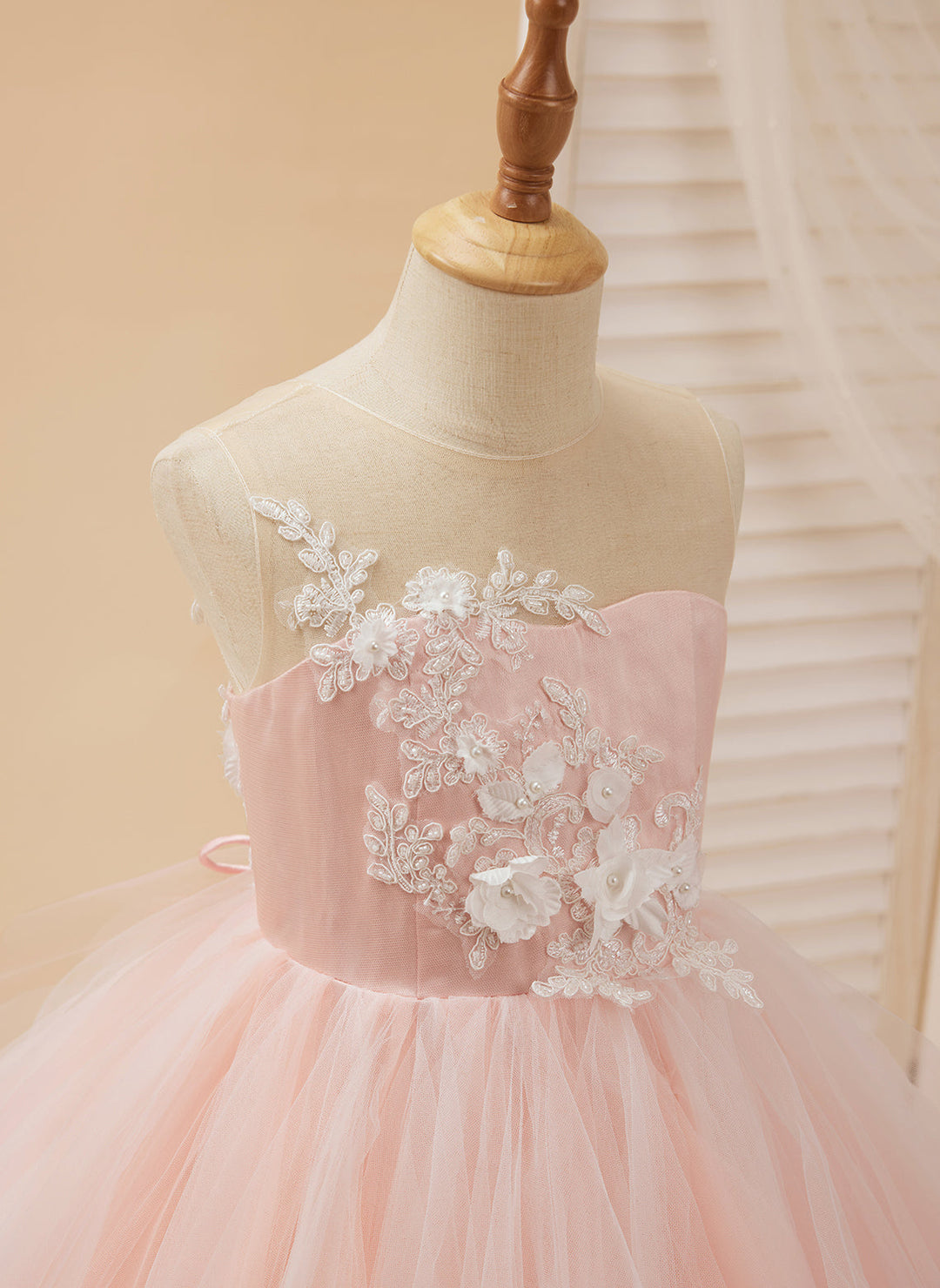 Robe de Bal/Princesse en Tulle et Dentelle Rose Longue Au Sol