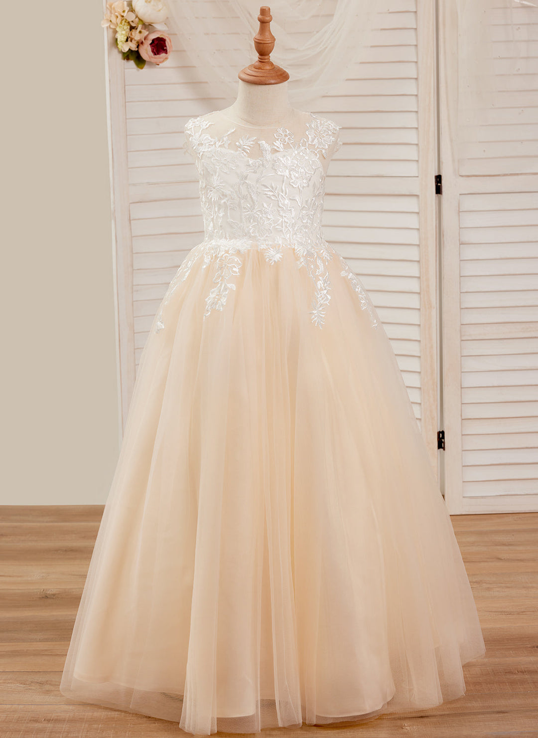 Robe Rose Longue en Tulle et Dentelle Coupe A