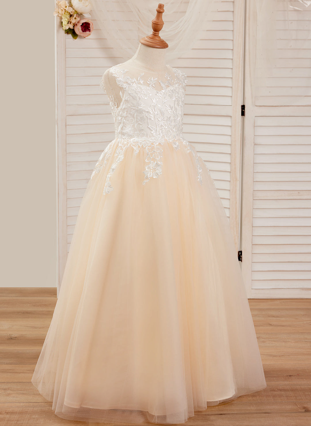 Robe Rose Longue en Tulle et Dentelle Coupe A