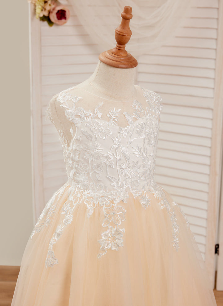 Robe Rose Longue en Tulle et Dentelle Coupe A