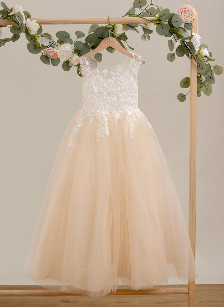 Robe Rose Longue en Tulle et Dentelle Coupe A