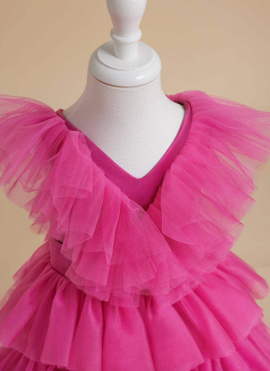 Robe de Bal/Princesse Rose Sans Manches en Tulle pour Fille avec Volants