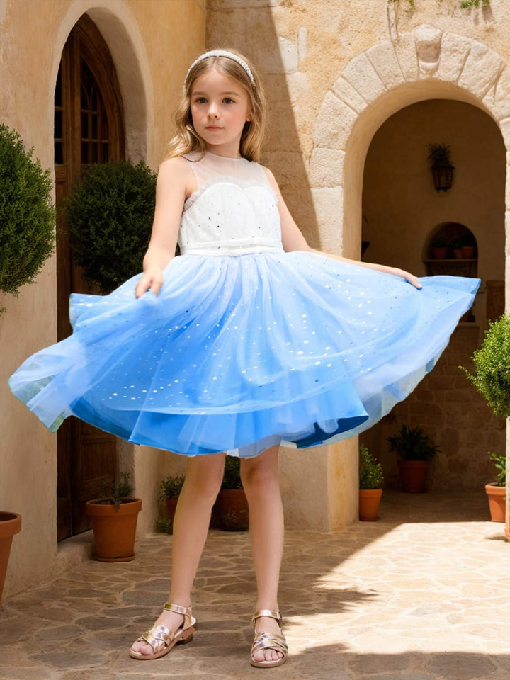 Robe de Bal/Princesse en Tulle Bleu Longueur Genou pour Demoiselle D'Honneur