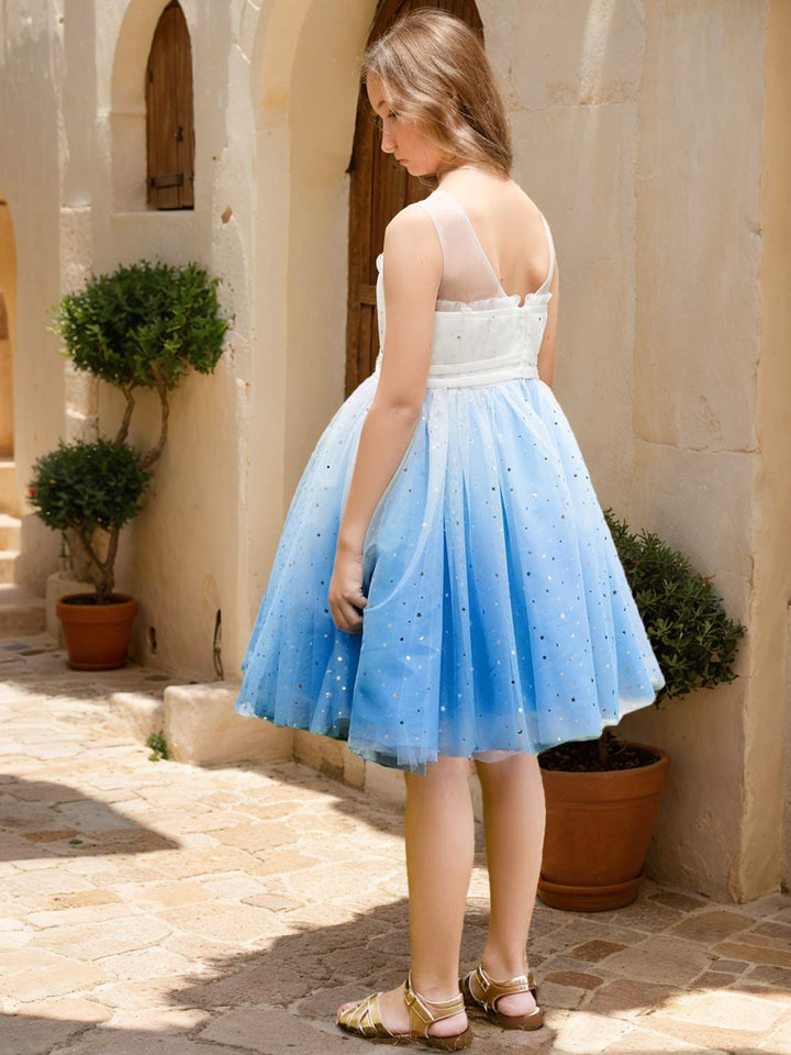 Robe de Bal/Princesse en Tulle Bleu Longueur Genou pour Demoiselle D'Honneur