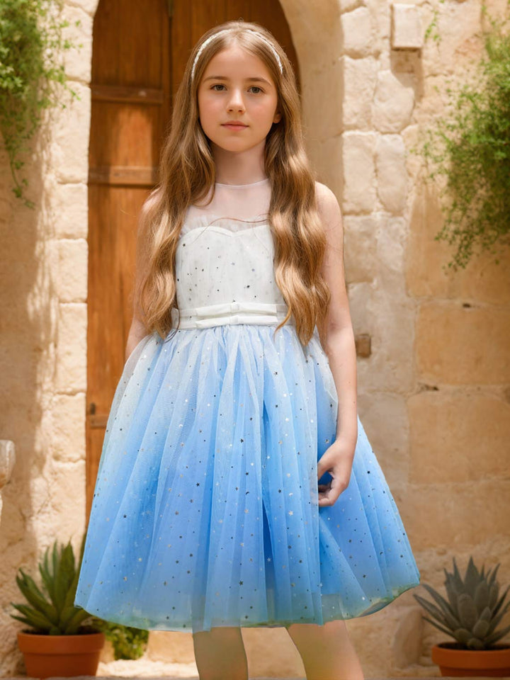 Robe de Bal/Princesse en Tulle Bleu Longueur Genou pour Demoiselle D'Honneur