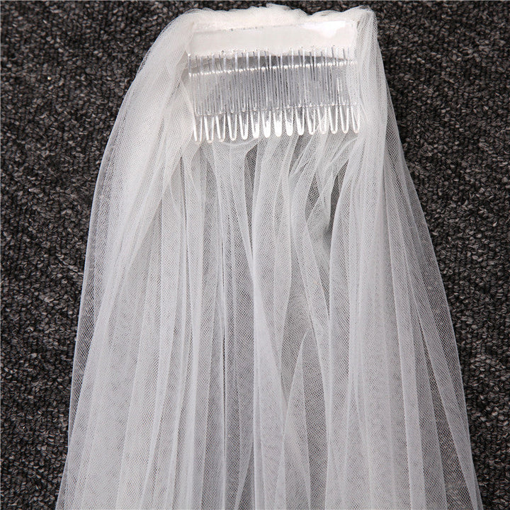 Voile de Mariée Long en Dentelle à Un Niveau avec Appliques