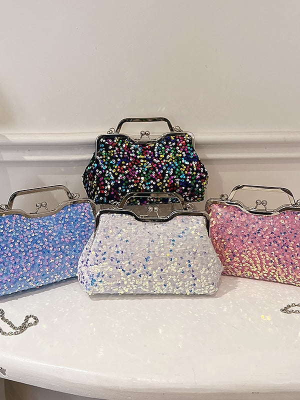 Pochettes Synthétiques à Paillettes de Couleur Unie Anti-Poussière de Grande Capacité