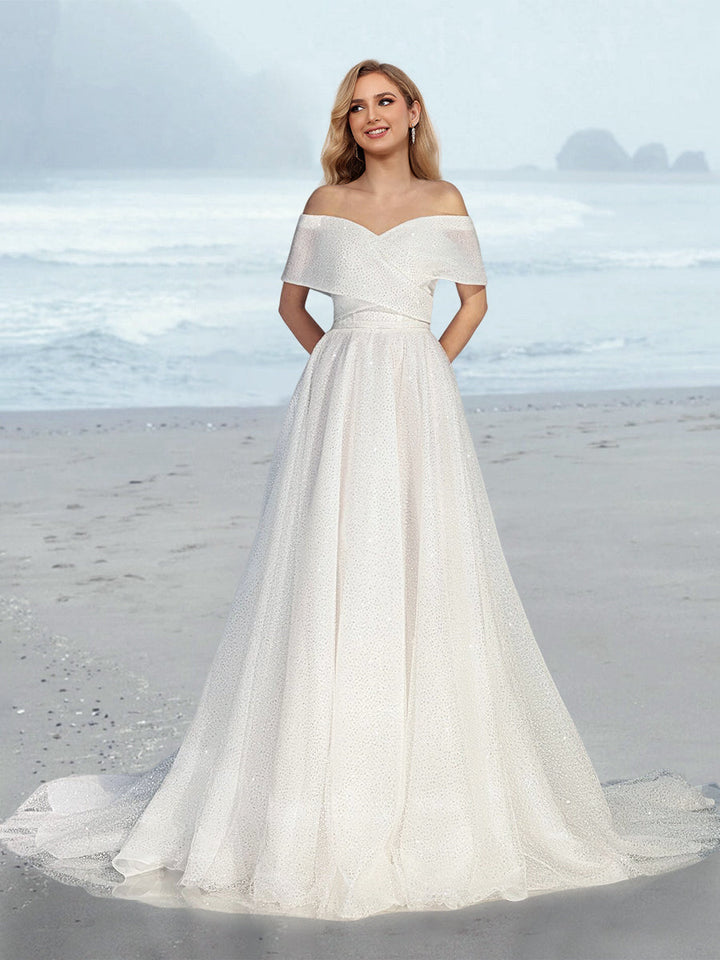 Robe de Mariée A-Line/Princess à Épaules Dénudées et Longueur Au Sol