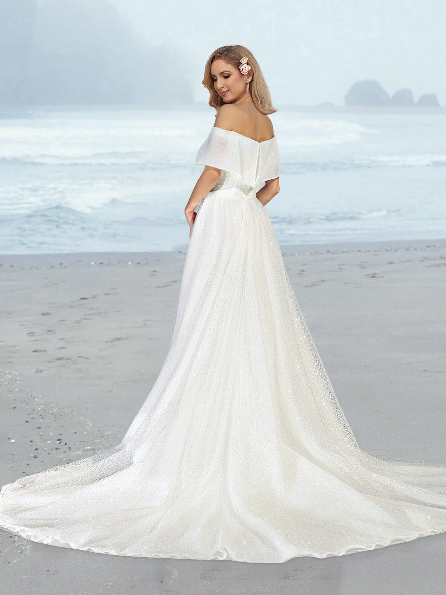 Robe de Mariée A-Line/Princess à Épaules Dénudées et Longueur Au Sol