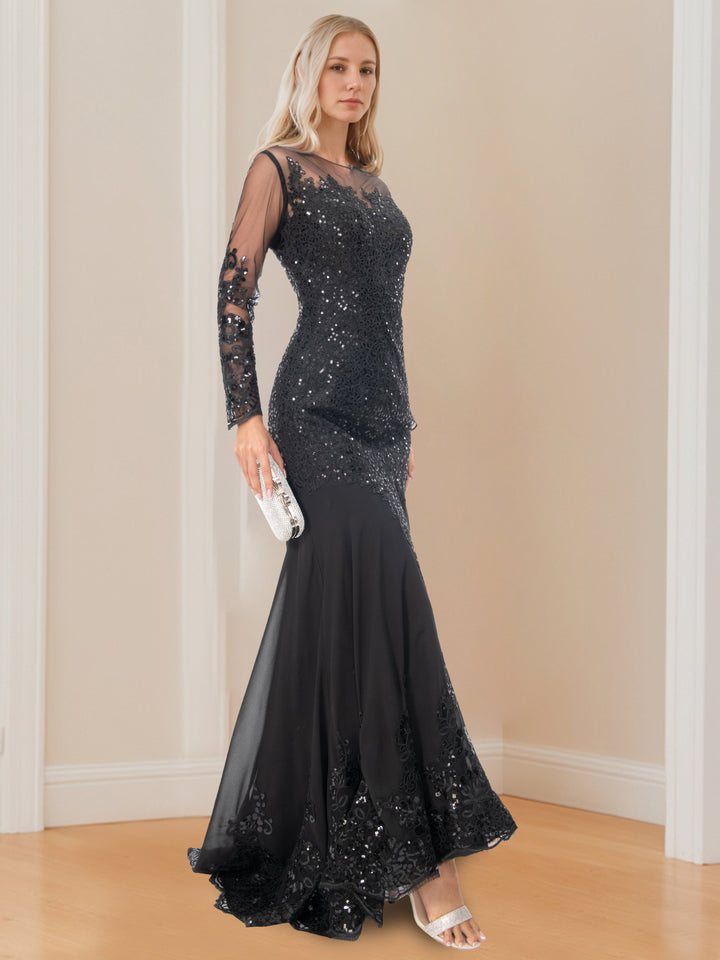 Robe de Mère de la Mariée Sirène/Trompette à Manches Longues avec Appliques