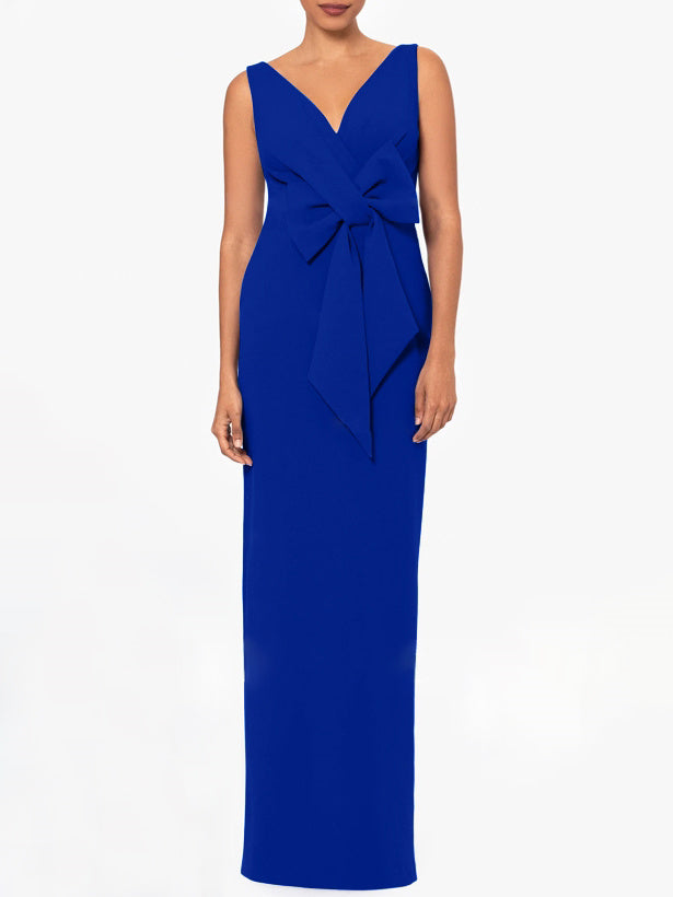 Robe D'Invitée de Mariage Fourreau/Colonne Sans Manches, Col en V, Longueur Au Sol