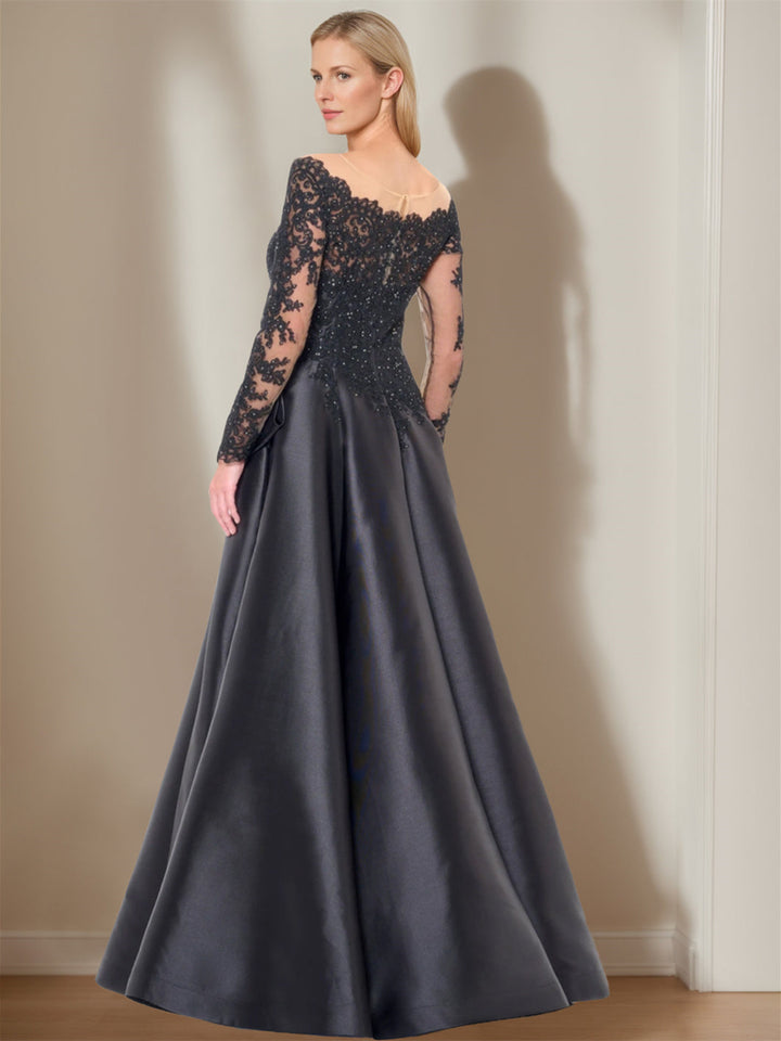 Robe de Mariée Trapèze/Princesse à Manches Longues et Col en V avec Nœud