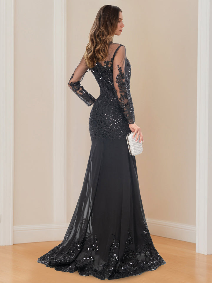 Robe de Mère de la Mariée Sirène/Trompette à Manches Longues avec Appliques