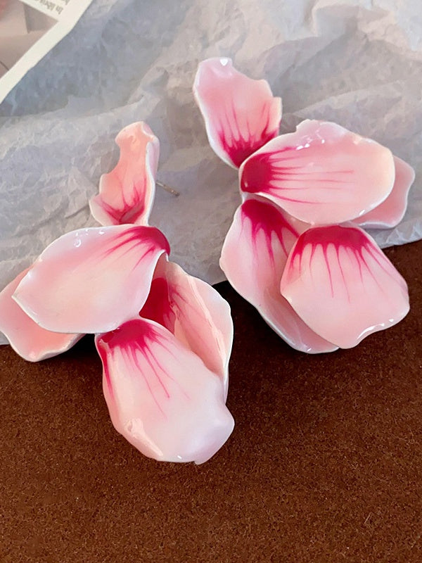 Boucles D'Oreilles Pendantes en Forme de Pétales de Fleurs en Argent avec Aiguille