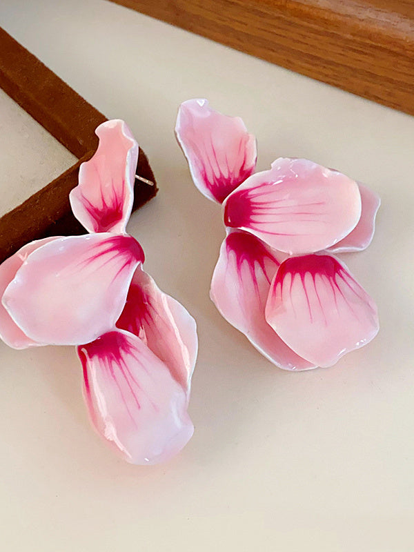 Boucles D'Oreilles Pendantes en Forme de Pétales de Fleurs en Argent avec Aiguille
