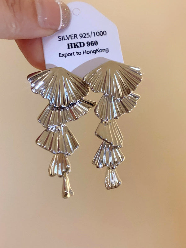 Boucles D'Oreilles Simples Multicouches en Forme D'Éventail Boucles D'Oreilles de Tempérament de Personnalité à la Mode pour Femmes