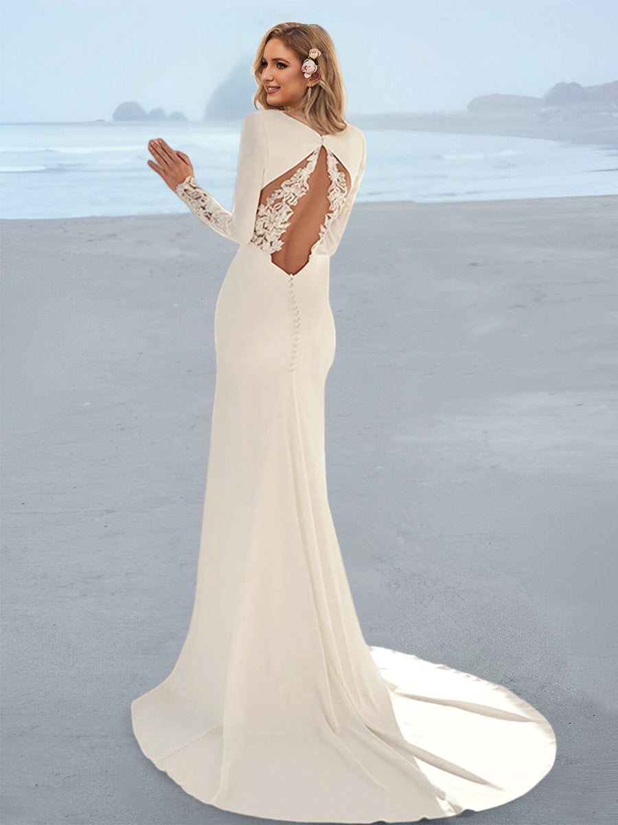Robe de Mariée Sirène à Col en V et Trompette avec Appliques