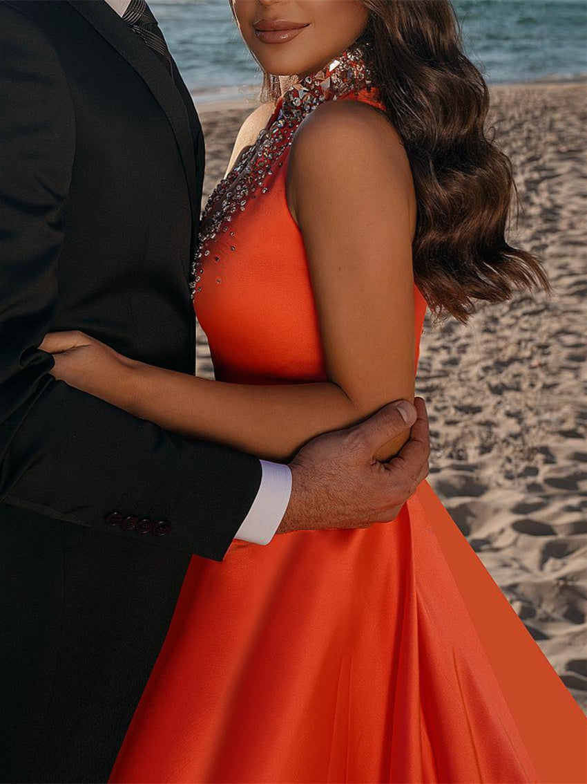 Robe de Bal Longue Au Sol à Licou et Fourreau/Colonne