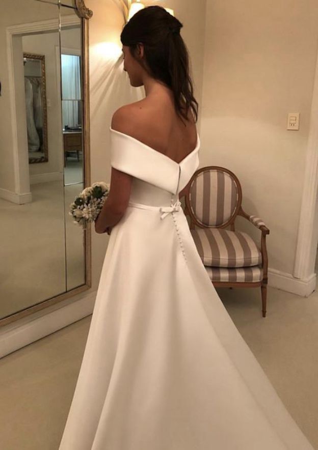 Robe de Mariée Longue Au Sol, Coupe A-Line/Princesse, Épaules Dénudées