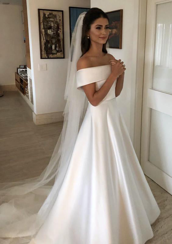 Robe de Mariée Longue Au Sol, Coupe A-Line/Princesse, Épaules Dénudées