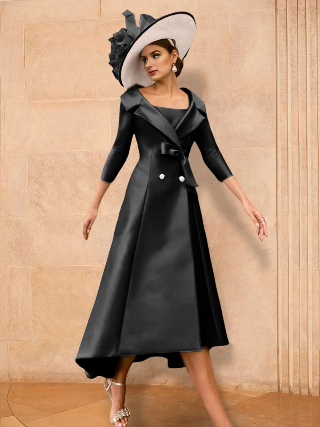 Robe de Mère de la Mariée à Manches Longues, Coupe A-Line/Princess, avec Nœud