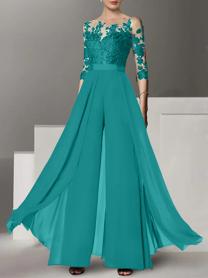 Ligne A/Princesse Collier Bijou 3/4 Length Sleeves La Longueur du Sol Plus TailleTailleurs-pantalons pour mère de la mariée avec Appliqué
