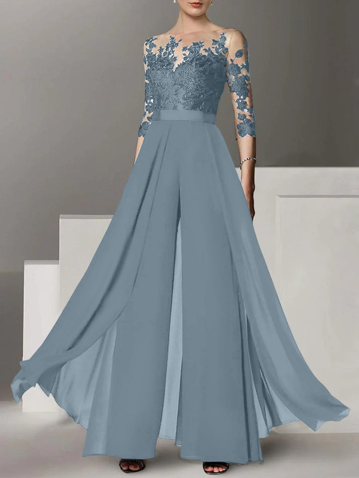 Ligne A/Princesse Collier Bijou 3/4 Length Sleeves La Longueur du Sol Plus TailleTailleurs-pantalons pour mère de la mariée avec Appliqué
