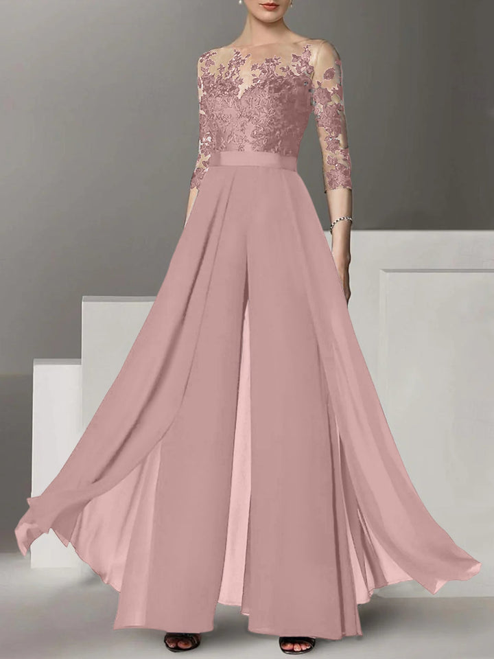 Ligne A/Princesse Collier Bijou 3/4 Length Sleeves La Longueur du Sol Plus TailleTailleurs-pantalons pour mère de la mariée avec Appliqué