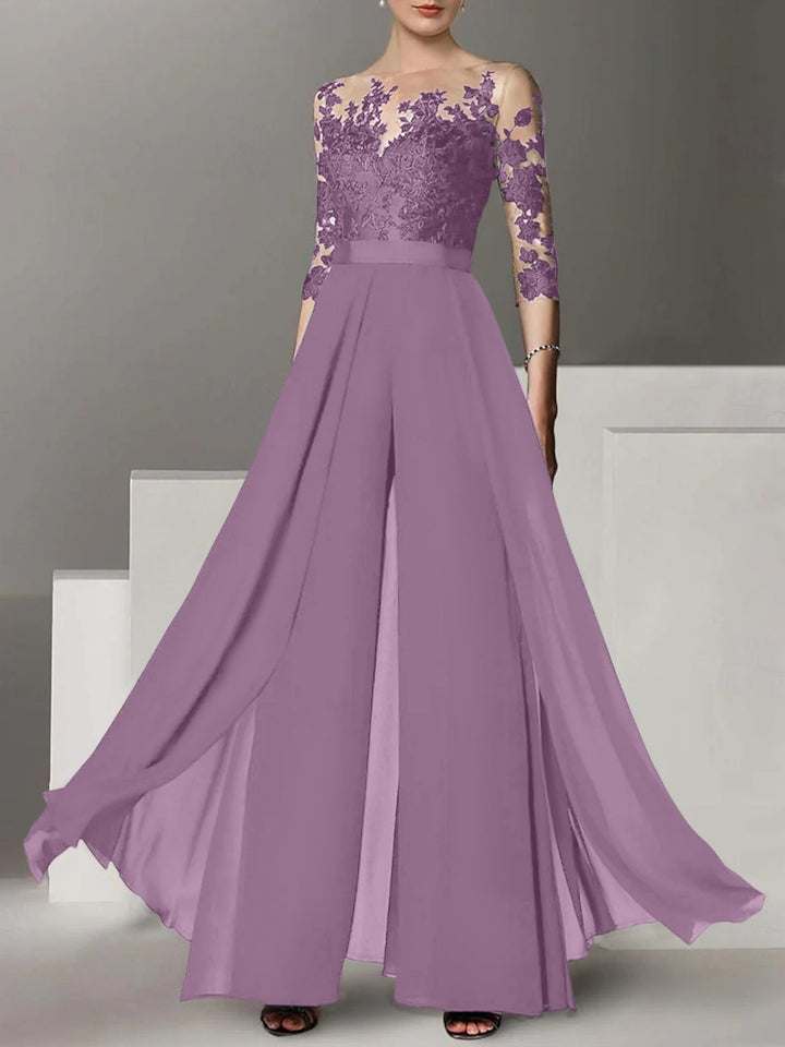 Ligne A/Princesse Collier Bijou 3/4 Length Sleeves La Longueur du Sol Plus TailleTailleurs-pantalons pour mère de la mariée avec Appliqué