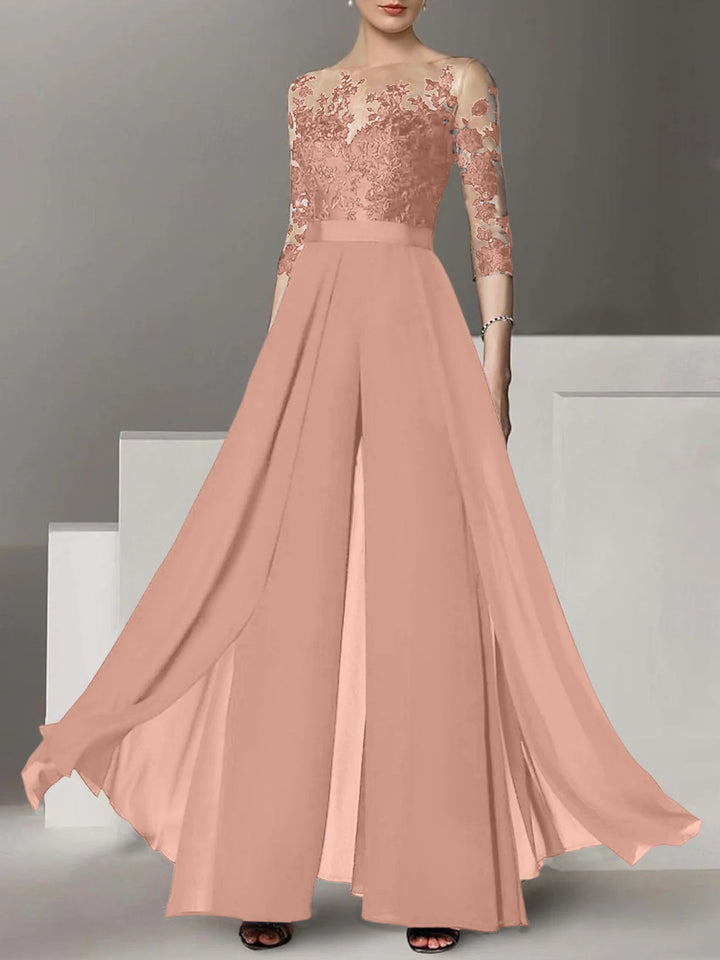 Ligne A/Princesse Collier Bijou 3/4 Length Sleeves La Longueur du Sol Plus TailleTailleurs-pantalons pour mère de la mariée avec Appliqué