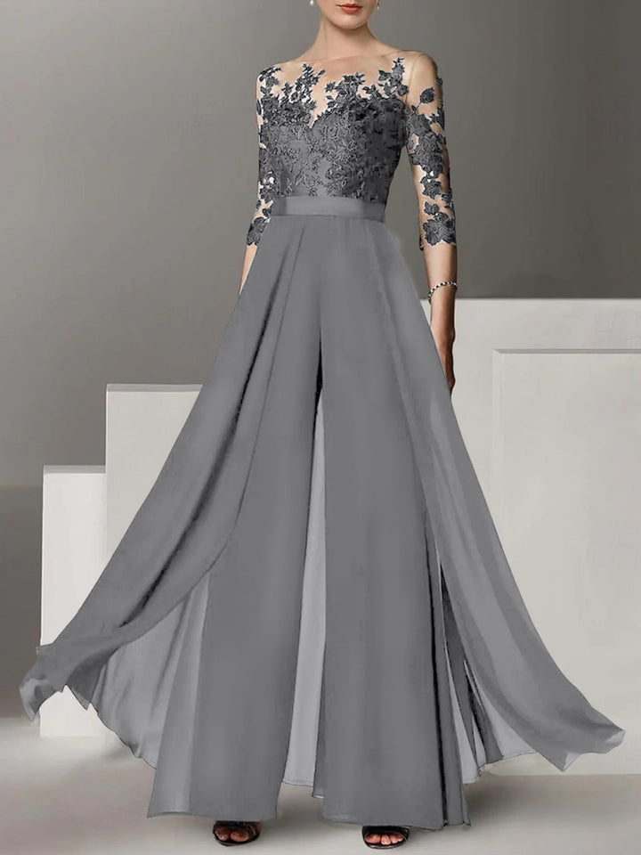 Ligne A/Princesse Collier Bijou 3/4 Length Sleeves La Longueur du Sol Plus TailleTailleurs-pantalons pour mère de la mariée avec Appliqué