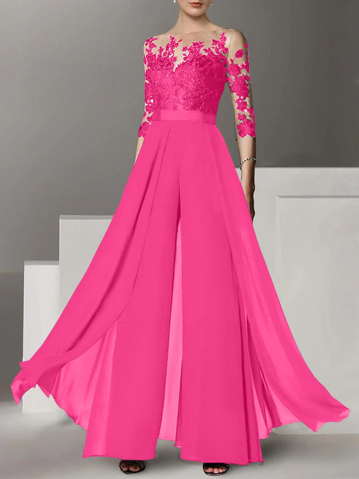 Ligne A/Princesse Collier Bijou 3/4 Length Sleeves La Longueur du Sol Plus TailleTailleurs-pantalons pour mère de la mariée avec Appliqué