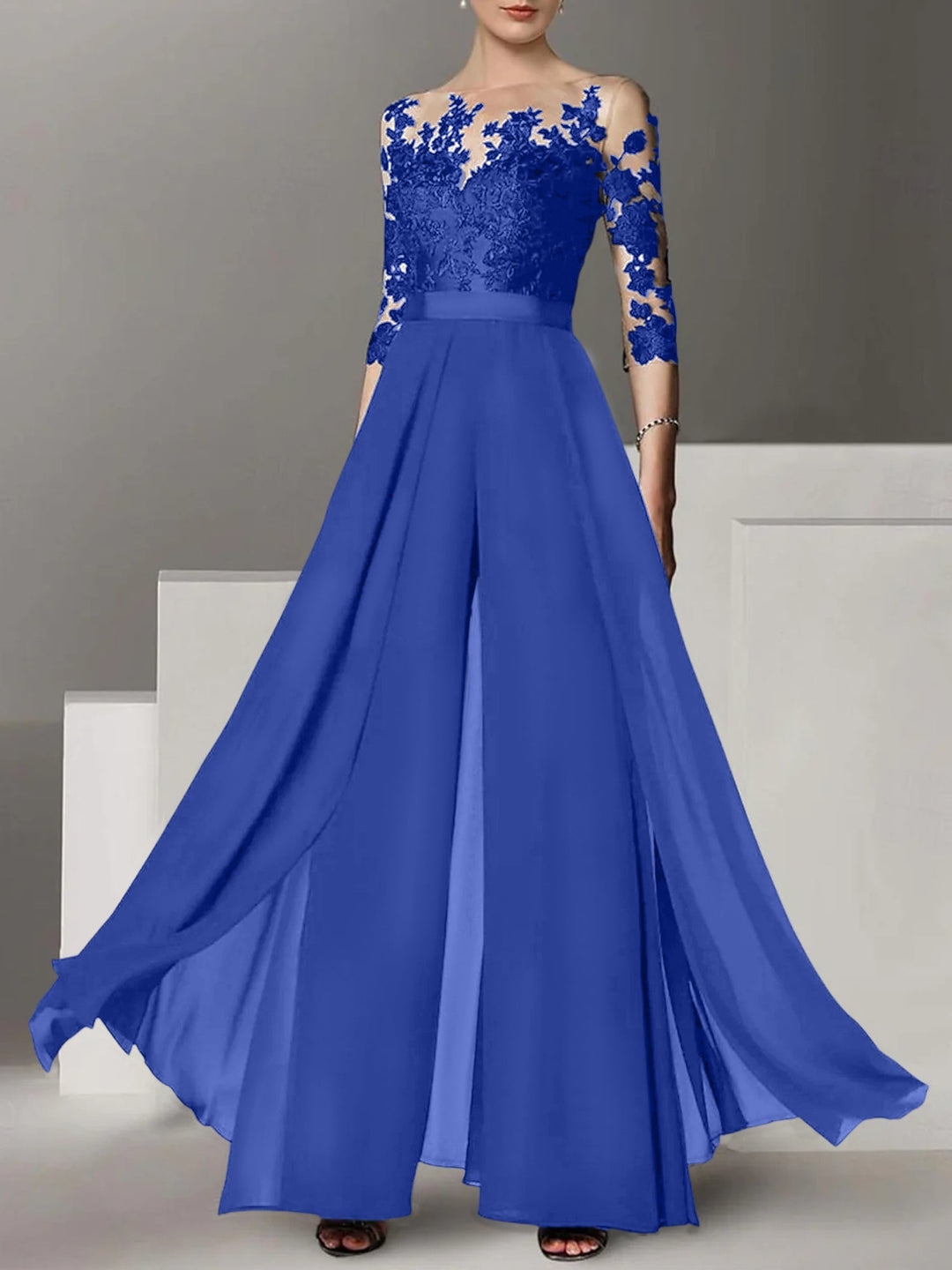 Ligne A/Princesse Collier Bijou 3/4 Length Sleeves La Longueur du Sol Plus TailleTailleurs-pantalons pour mère de la mariée avec Appliqué