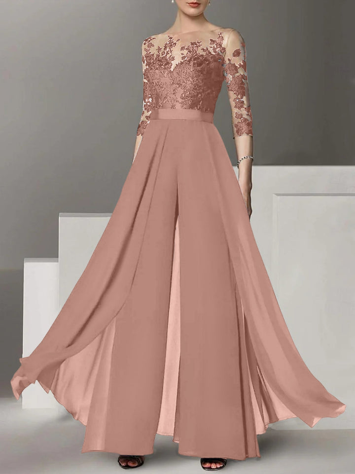 Ligne A/Princesse Collier Bijou 3/4 Length Sleeves La Longueur du Sol Plus TailleTailleurs-pantalons pour mère de la mariée avec Appliqué